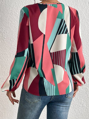 Geometrische afdruk Decal T-shirt Dacron lange mouw top voor dames