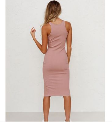 Lange slanke gebreide jurk solide kleur vest slanke lange gebreide jurk met spleet