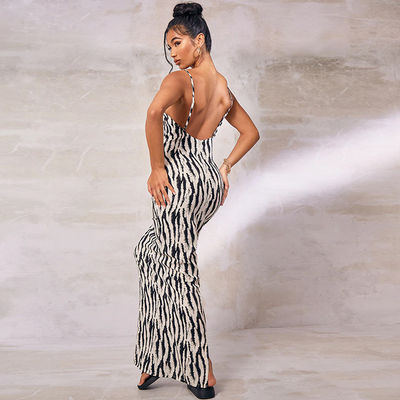 Sexy Print Stylish Dames Dress Zebra Strip V Neck Halter Dress