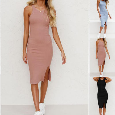 Slim fit pakket heupjurk solide kleur vest lang gebreide tas heup gesneden jurk