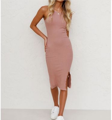 Slim fit pakket heupjurk solide kleur vest lang gebreide tas heup gesneden jurk