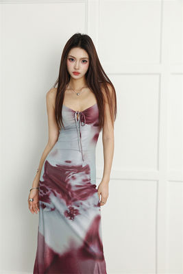Spice Print Sexy Slip Dress Halter Slim Fit Sexy Dress Holiday Strapless Long Dress