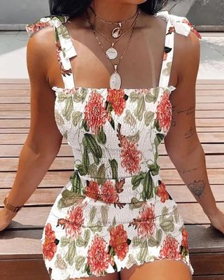 Boot Neck Print Halter Kleding Top Waist Bloemen Schede Kleding