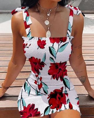 Boot Neck Print Halter Kleding Top Waist Bloemen Schede Kleding