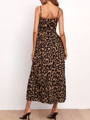 Leopard Print Dames Belted jurk Sexy Halter jurk Halter jurk Slit