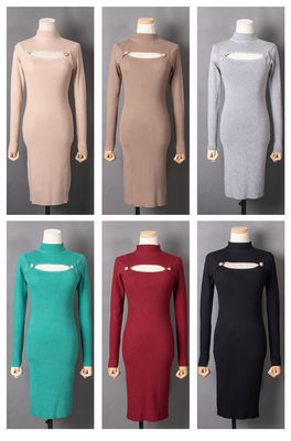 Sexy pakket heupjurk lange mouw gebreide heuptas holle mode sexy slanke jurk