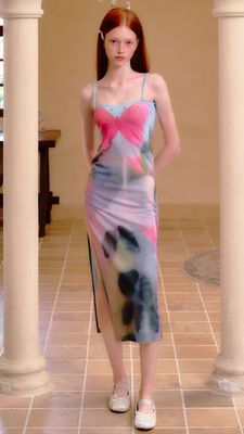 Roze blauwe vlinder halter jurk Franse Slit Slim Sexy jurk Waist slimming