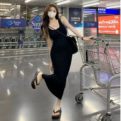 Stijlvolle sexy slip jurk zoet pittig slanke fit roze tank top jurk mouwloos