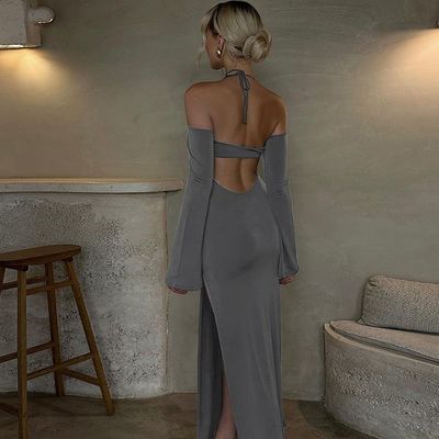 Vaste kleur Stijlvolle damesjurk Mode Warme rugloze jurk Split strapless