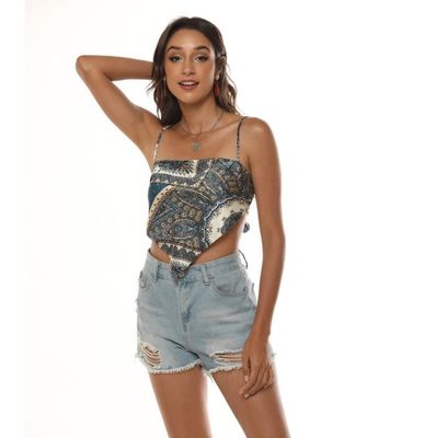 Een lijn schouder dames camisoel vest gedrukt satine camisoel vest elegant