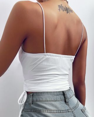Strakke sexy witte hangers solide kleur diep V nek camisole trek touw casual klein vest