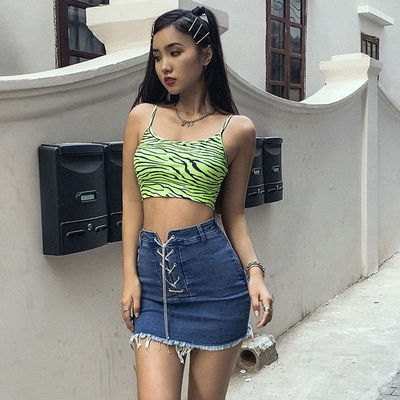 Fashion dames camisole vest Fluorescerend groen zebra print camisole Slim fit sexy crop