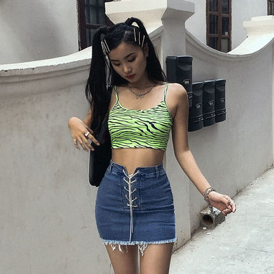 Fashion dames camisole vest Fluorescerend groen zebra print camisole Slim fit sexy crop