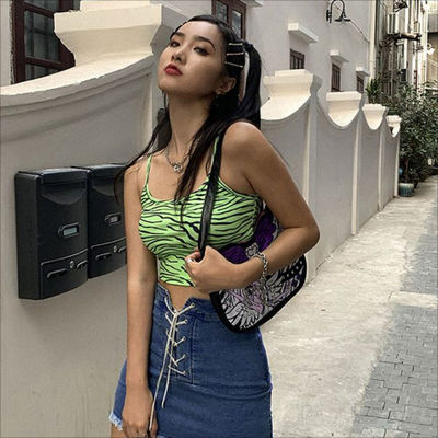Fashion dames camisole vest Fluorescerend groen zebra print camisole Slim fit sexy crop