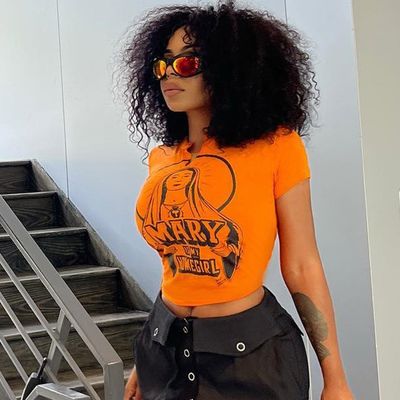 Hottie Monogram Print Korte mouw Top Sexy Slim Fit T-shirts Midriff Hipster Tee
