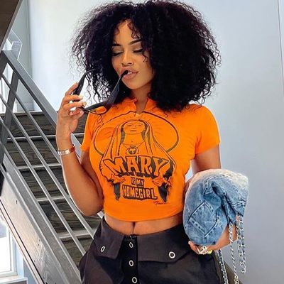 Hottie Monogram Print Korte mouw Top Sexy Slim Fit T-shirts Midriff Hipster Tee