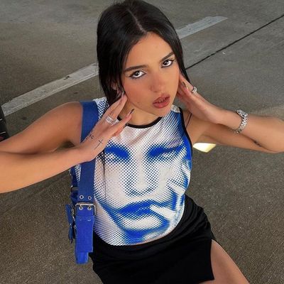 Fashion Street Photo Dekal T-Shirt Print Slim Fit High Neck Crop Tank