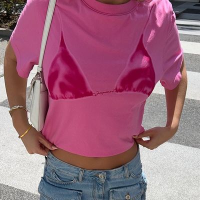 Comfortabel Stijlvol Dekal T-Shirt Geprinte Sexy Ronde Nek Kortmouw T-Shirt