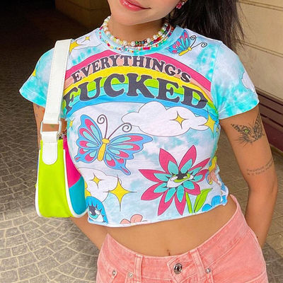 Stylish Printed Decal T-Shirt Crew Neck Slim Fit Short Sleeve Shirt