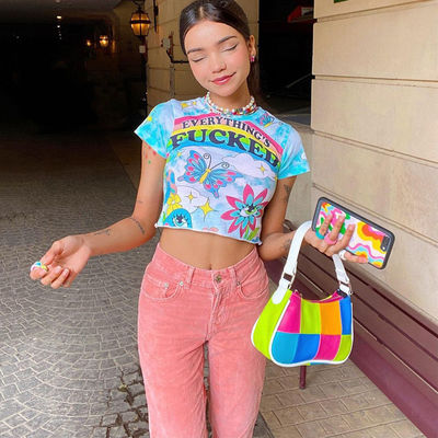 Stylish Printed Decal T-Shirt Crew Neck Slim Fit Short Sleeve Shirt