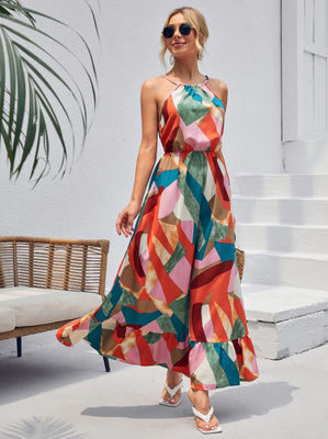 Kleed zonder mouwen bloemenprint gekleed stijlvol bloemen halter jurk maxi rok
