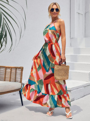 Kleed zonder mouwen bloemenprint gekleed stijlvol bloemen halter jurk maxi rok