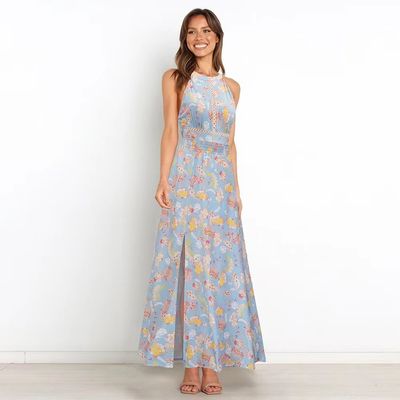 Volwassenen Geprinte mouwloze jurk Stijlvolle bloemen Halter Maxi jurk