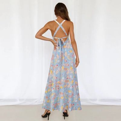 Volwassenen Geprinte mouwloze jurk Stijlvolle bloemen Halter Maxi jurk
