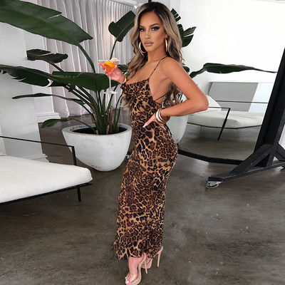 Silhouet Leopard Flower Print Kleed Stylish Sexy Backless Flower Dress Slim Fit