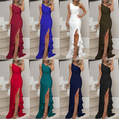 Slit Slimming avondjurken Ruffled Hem Sleeveless avondjurk