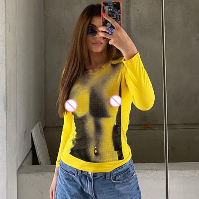 Digitaal gedrukt decal T-shirt mode gedrukt all match lange mouw crop T-shirt