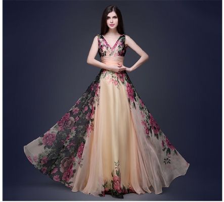 Prachtige Slim Fit avondjurken Elegante bloemenjurk met schouders