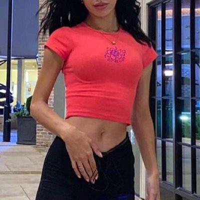 Ronde nek sexy strakke T-shirts solide kleur sexy crop strakke fit korte mouw shirt