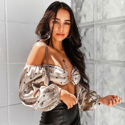 Mode Strak sexy shirt lange mouw polka dot metalen knop top T-shirt