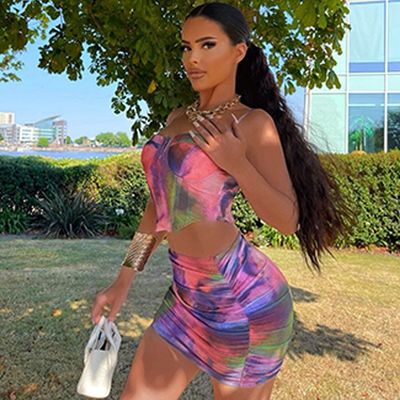 Fashion Crop Top korte rok set Print Halter Slim Fit 2 stuk korte rok set