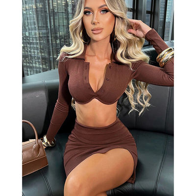 POLO kraag sexy gymkleding lange mouw stevig gekleurde rok sexy sportkostuum