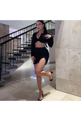 POLO kraag sexy gymkleding lange mouw stevig gekleurde rok sexy sportkostuum
