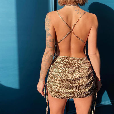 Snoer Up Halter Damesjurk Print Sexy Backless Slim Low Back Halter jurk