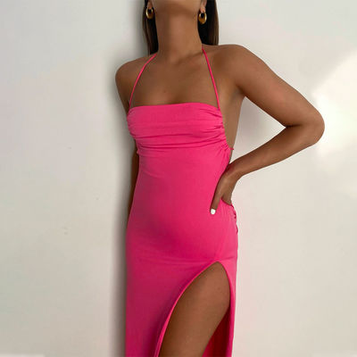 Lange Halter Neck Kleding Mode Sexy Halter Neck Strap Kleding Slim Slit Kleding Vrouw