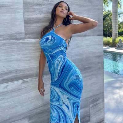 Sexy Halter Neck Dress Sleeveless Halter Print Dress Zomer