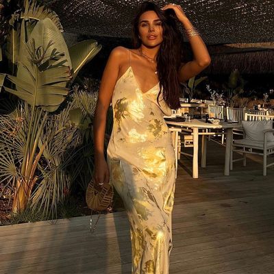 XL maat sexy slip jurk mode sexy backless hot gold slip jurk