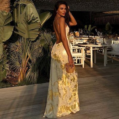 XL maat sexy slip jurk mode sexy backless hot gold slip jurk