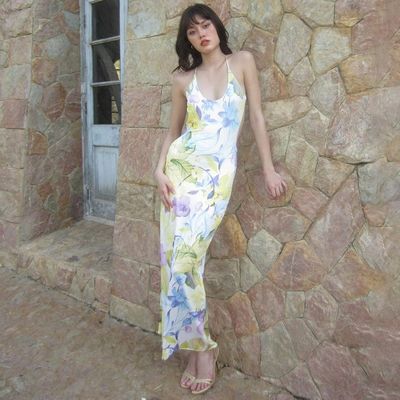 Summer Stylish Dames Dress Print Sexy Backless U Neck Slim Halter Dress