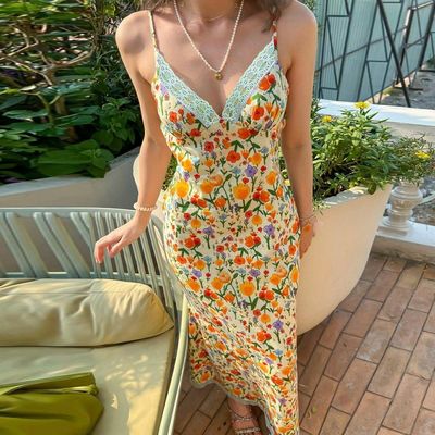 Zomer nieuwe mode print sexy rugloze kant halter jurk