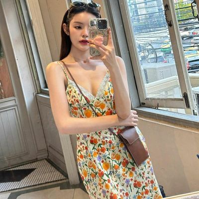 Zomer nieuwe mode print sexy rugloze kant halter jurk