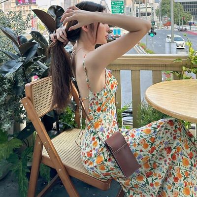 Zomer nieuwe mode print sexy rugloze kant halter jurk