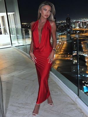 Nieuw mode temperament sexy V-hals halter halter slanke mouwloze jurk