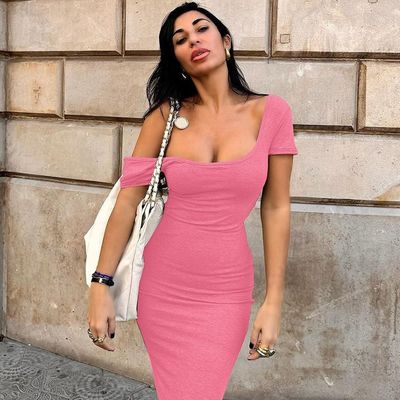 Lente-Zomer Custom Nieuwe Mode Sexy Halter Korte mouw jurk
