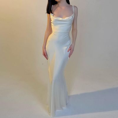 Zomer temperament wind Europa en de Verenigde Staten nieuwe solide kleur splicing kant middel lange slanke fit halter jurk