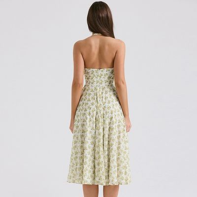 Custom dames zomer sweet wind backless halter mode bloemenpatroon korset rok jurk